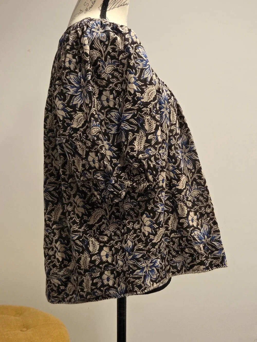 Madewell Floral Puff-Sleeve Peasant Top in Brown and Blue,Suze XL - Picture 6 of 16